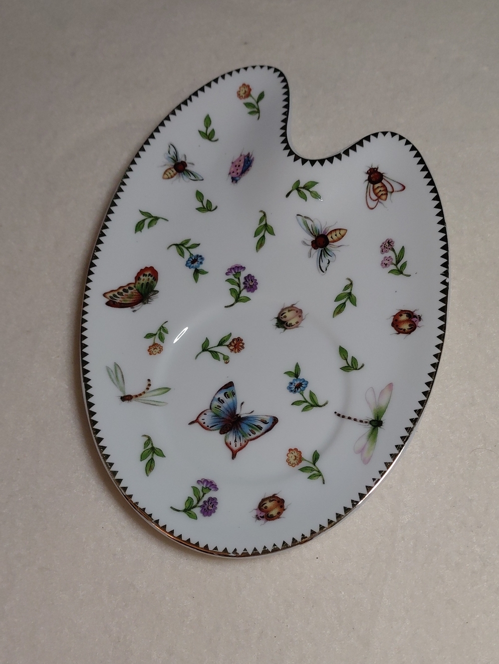 Floral Butterfly And Bees,Fine Porcelain Saucer.
